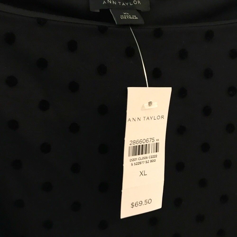 Ann Taylor black pattern polka dot square neck top